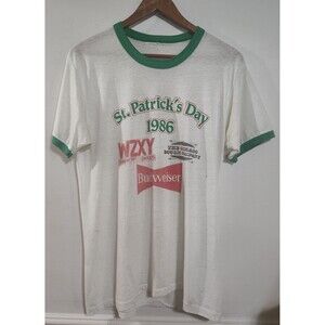 Vintage Ringer T-shirt St. Patricks Day 1986 Budweiser Single Stitch Paper Thin